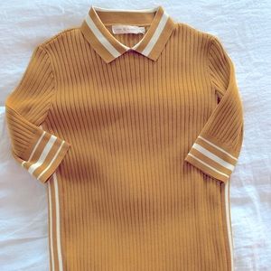 SOLD- Tory Burch Ribbed Knot Polo in Mustard Sz XS